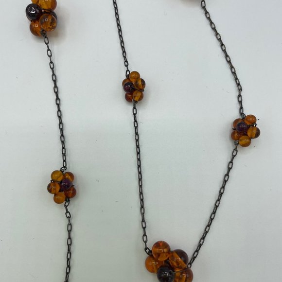 Artisan amber garnet flower bead chain necklace - Picture 3 of 5